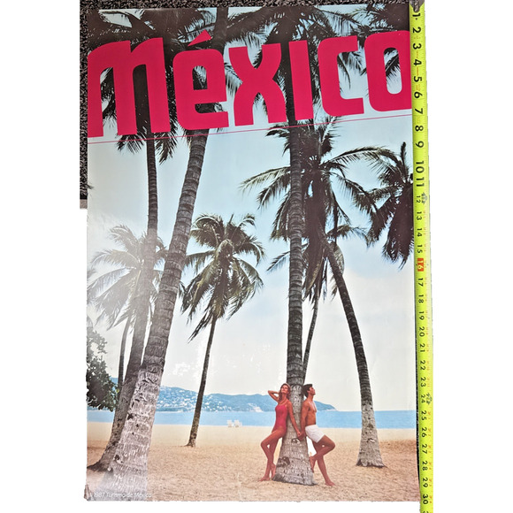 Vintage Mexico Travel Poster Mexican Beach Tourism Romantic Palm Trees 30" x 20" - Picture 1 of 6